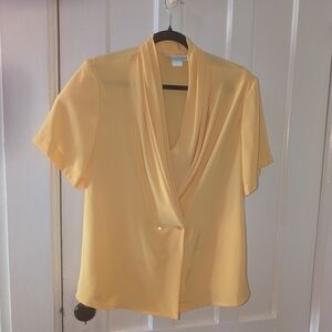 Yellow Draped Short-Sleeve Blouse -